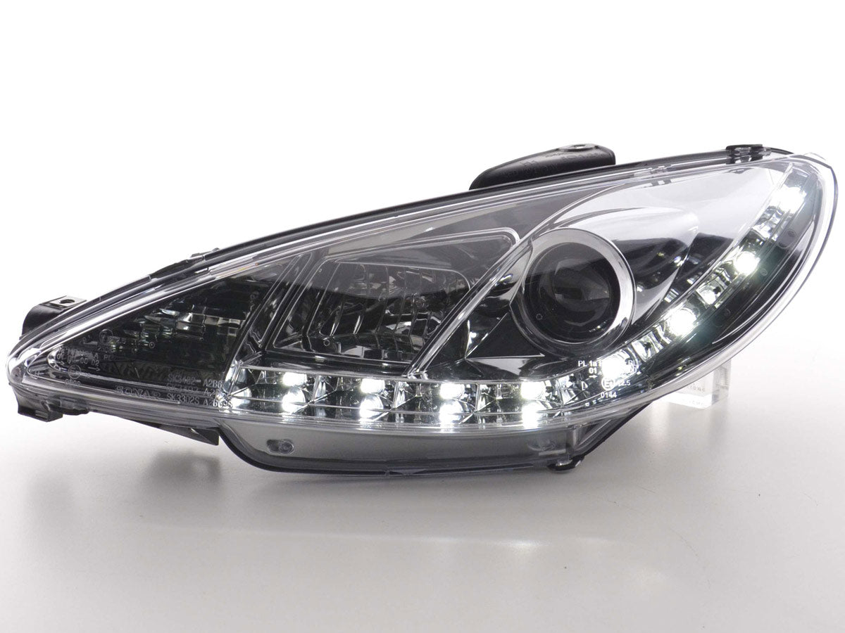 Headlight set Daylight LED DRL look Peugeot 206 98- chrome