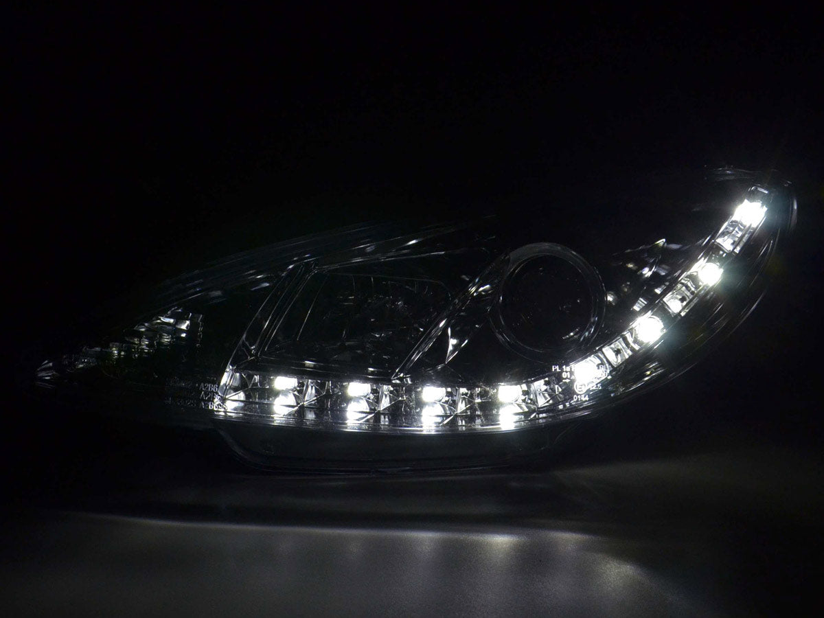 Headlight set Daylight LED DRL look Peugeot 206 98- chrome