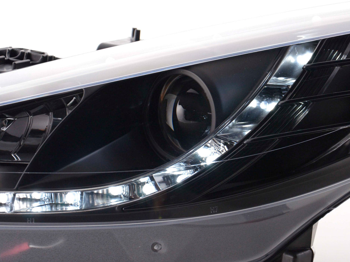 Headlight set Daylight LED DRL look Peugeot 207 06- black