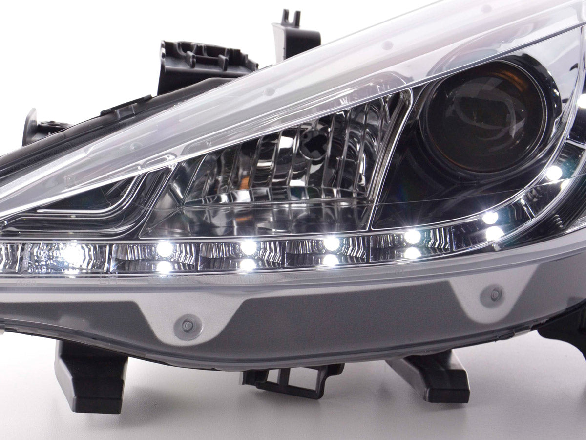 Headlight set Daylight LED DRL look Peugeot 207 06- chrome
