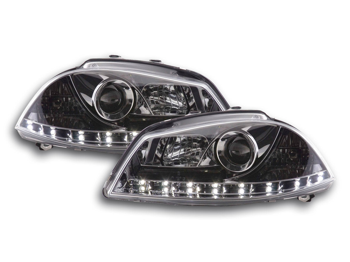 Headlight set Daylight LED DRL look Seat Leon Type 1M 99-05 chrome