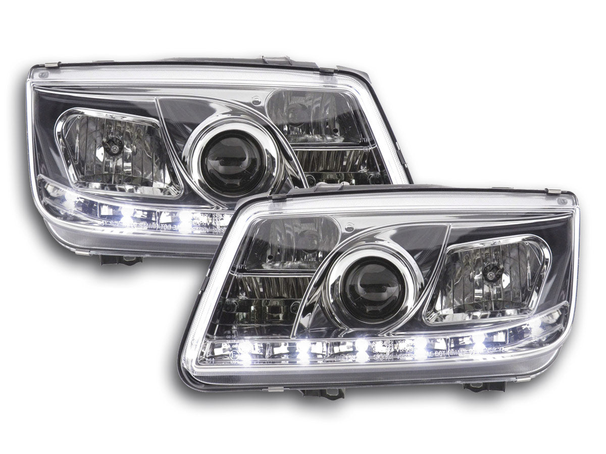 Headlight set Daylight LED DRL look VW Bus Type T4 90-03 chrome
