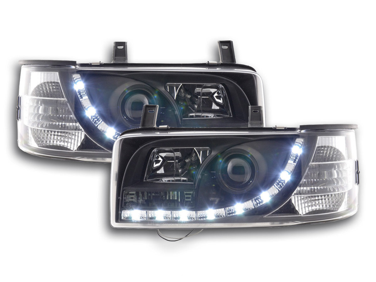 Headlight set Daylight LED TFL look VW Bus Type T4 90-96 black for right-hand drive