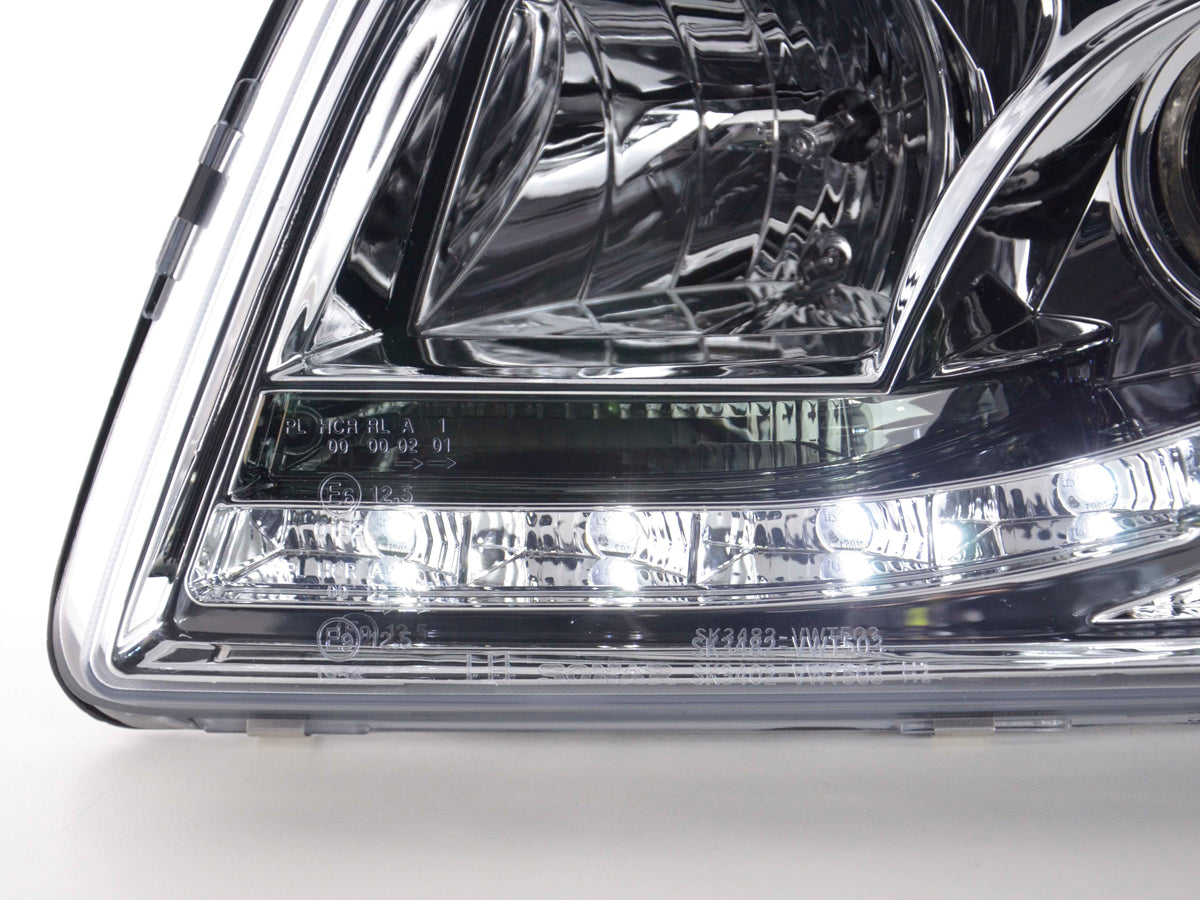 Headlight set Daylight LED DRL look VW Bus Type T5 03-09 chrome