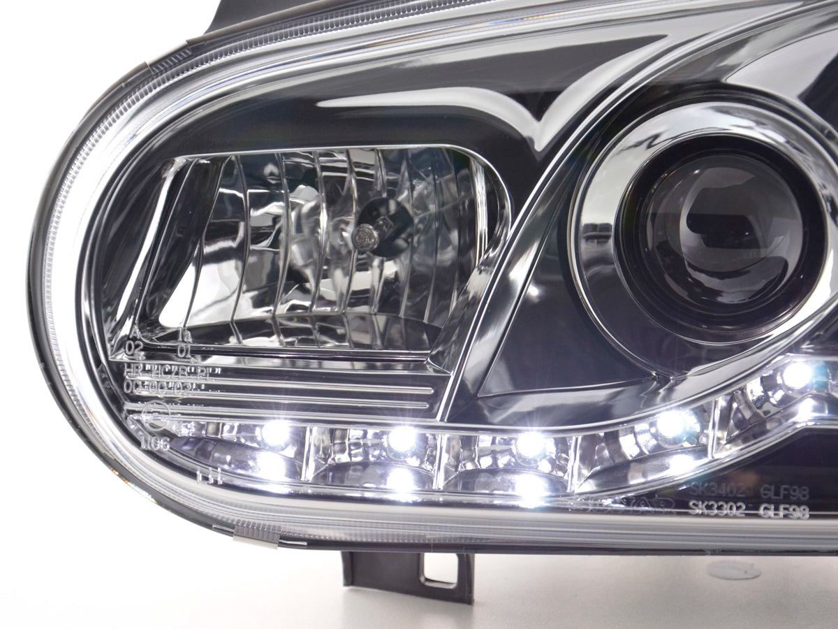 Headlight set Daylight LED DRL look VW Golf 4 Type 1J 98-03 chrome