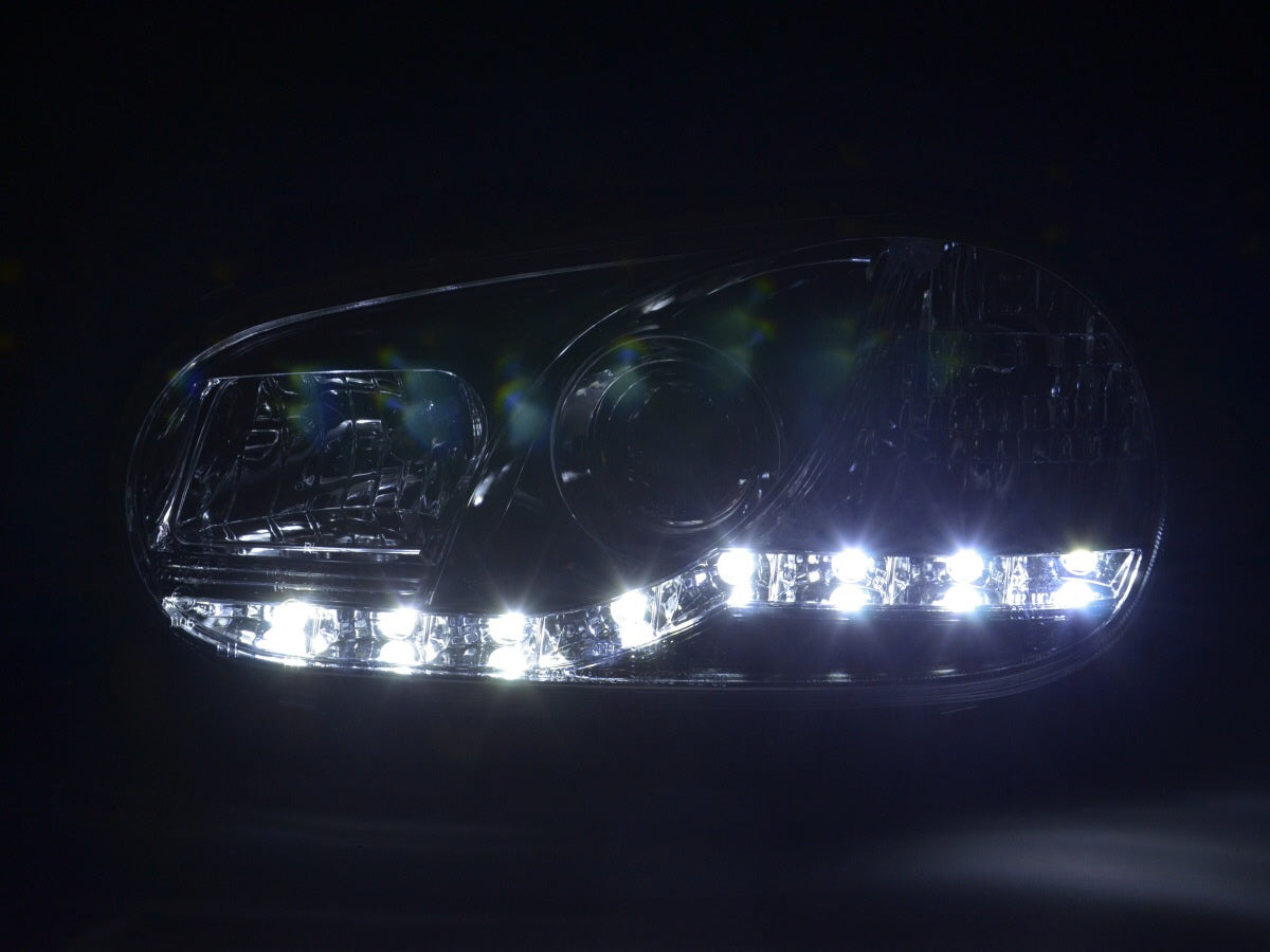 Headlight set Daylight LED DRL look VW Golf 4 Type 1J 98-03 chrome for right-hand drive