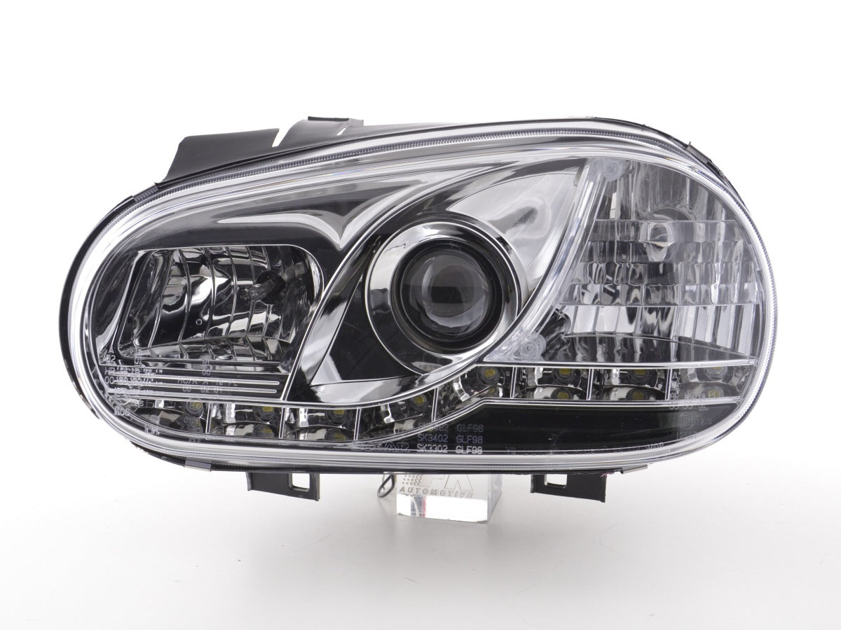 Headlight set Daylight LED DRL look VW Golf 4 Type 1J 98-03 chrome for right-hand drive