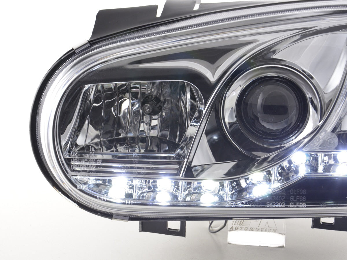 Headlight set Daylight LED DRL look VW Golf 4 Type 1J 98-03 chrome for right-hand drive