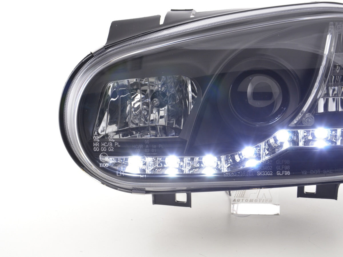 Headlight set Daylight LED DRL look VW Golf 4 Type 1J 98-03 black for right-hand drive