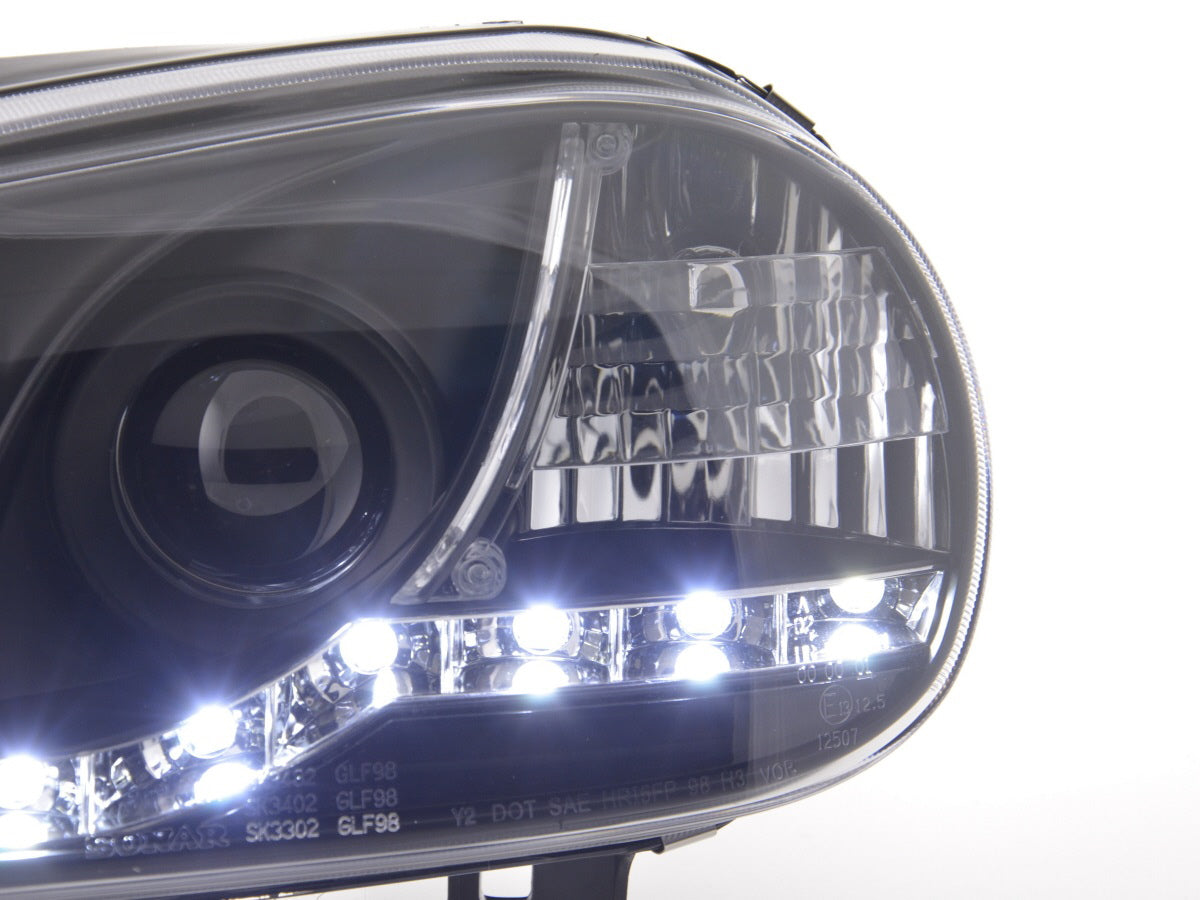 Headlight set Daylight LED DRL look VW Golf 4 Type 1J 98-03 black for right-hand drive