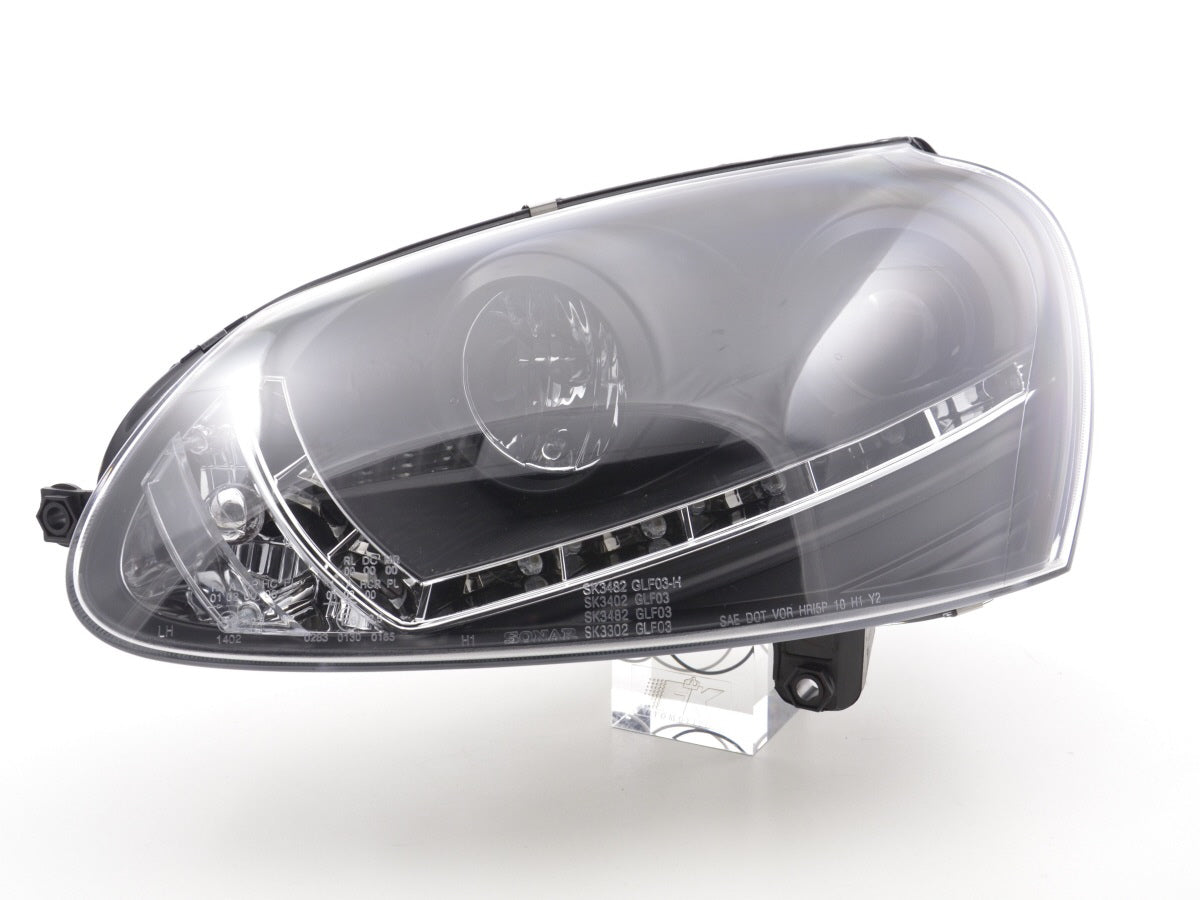 Headlight set Daylight LED DRL look VW Golf 5 Type 1K 03-08 black for right-hand drive