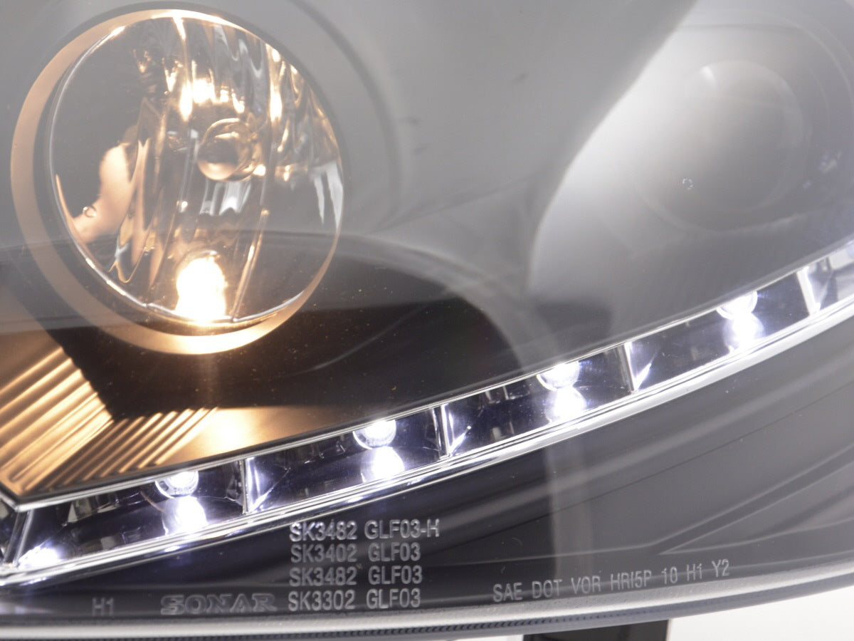 Headlight set Daylight LED DRL look VW Golf 5 Type 1K 03-08 black for right-hand drive