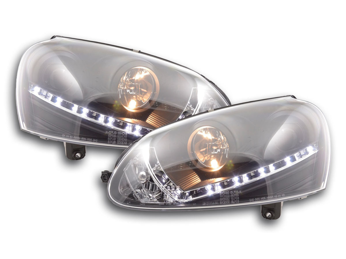 Headlight set Daylight LED DRL look VW Golf 5 Type 1K 03-08 black for right-hand drive