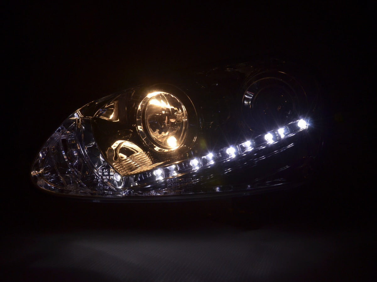 Headlight set Daylight LED DRL look VW Golf 5 Type 1K 03-08 chrome for right-hand drive