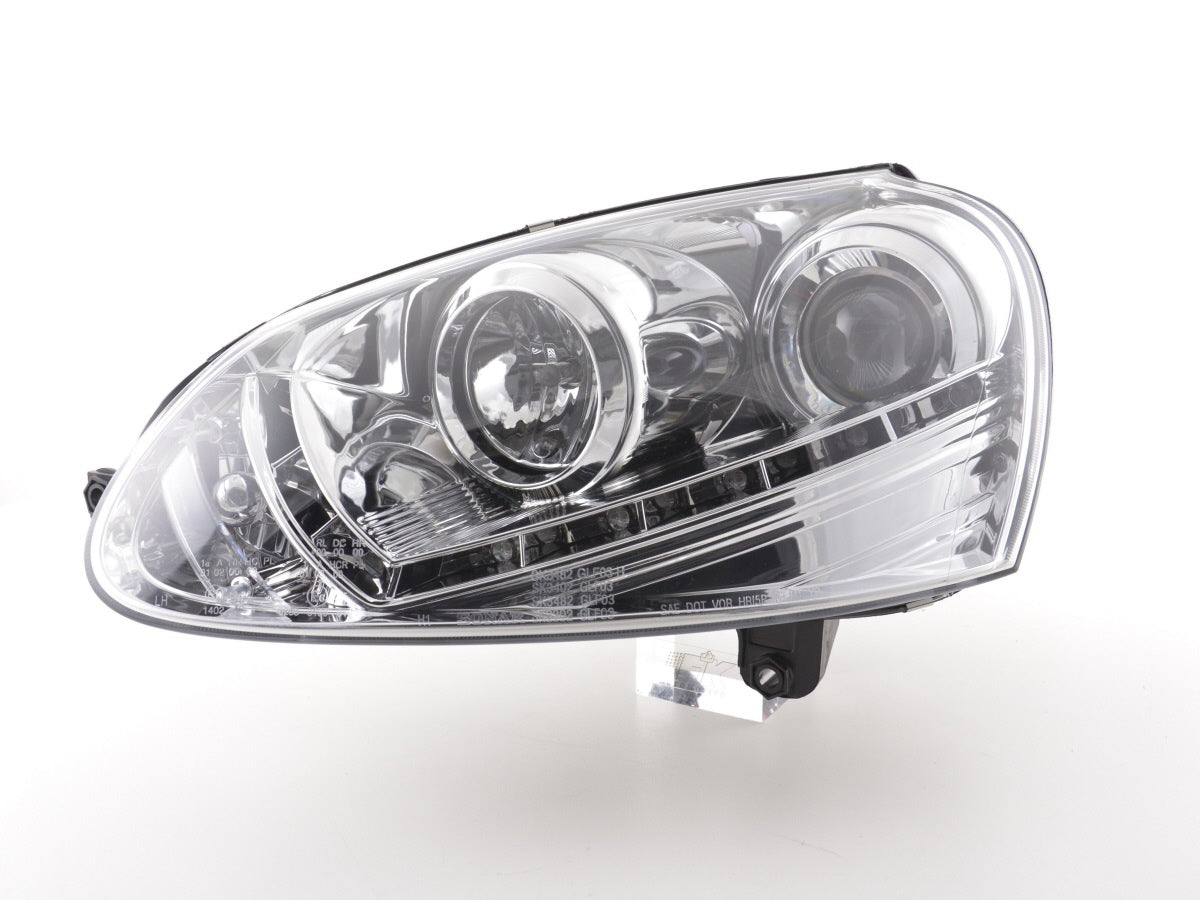 Headlight set Daylight LED DRL look VW Golf 5 Type 1K 03-08 chrome for right-hand drive
