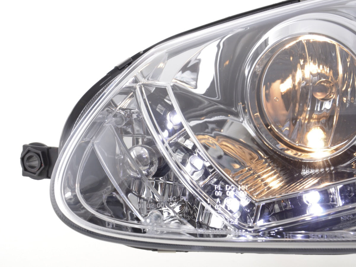 Headlight set Daylight LED DRL look VW Golf 5 Type 1K 03-08 chrome for right-hand drive