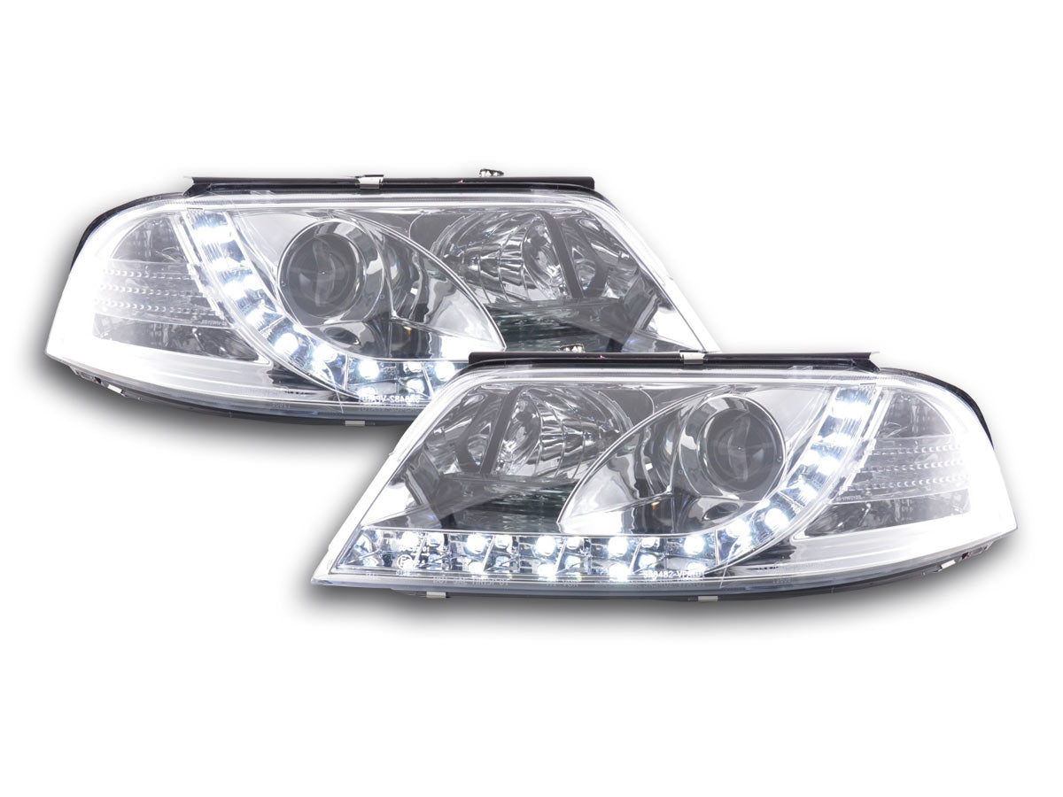 Headlight set Daylight LED DRL look VW Passat type 3BG 00-05 chrome for right-hand drive