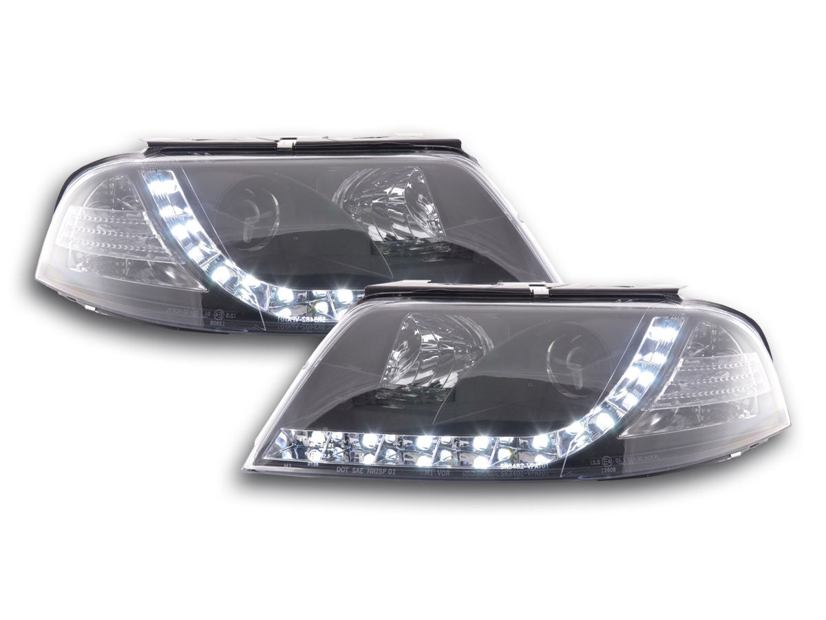 Headlight set Daylight LED DRL look VW Passat type 3BG 00-05 black for right-hand drive