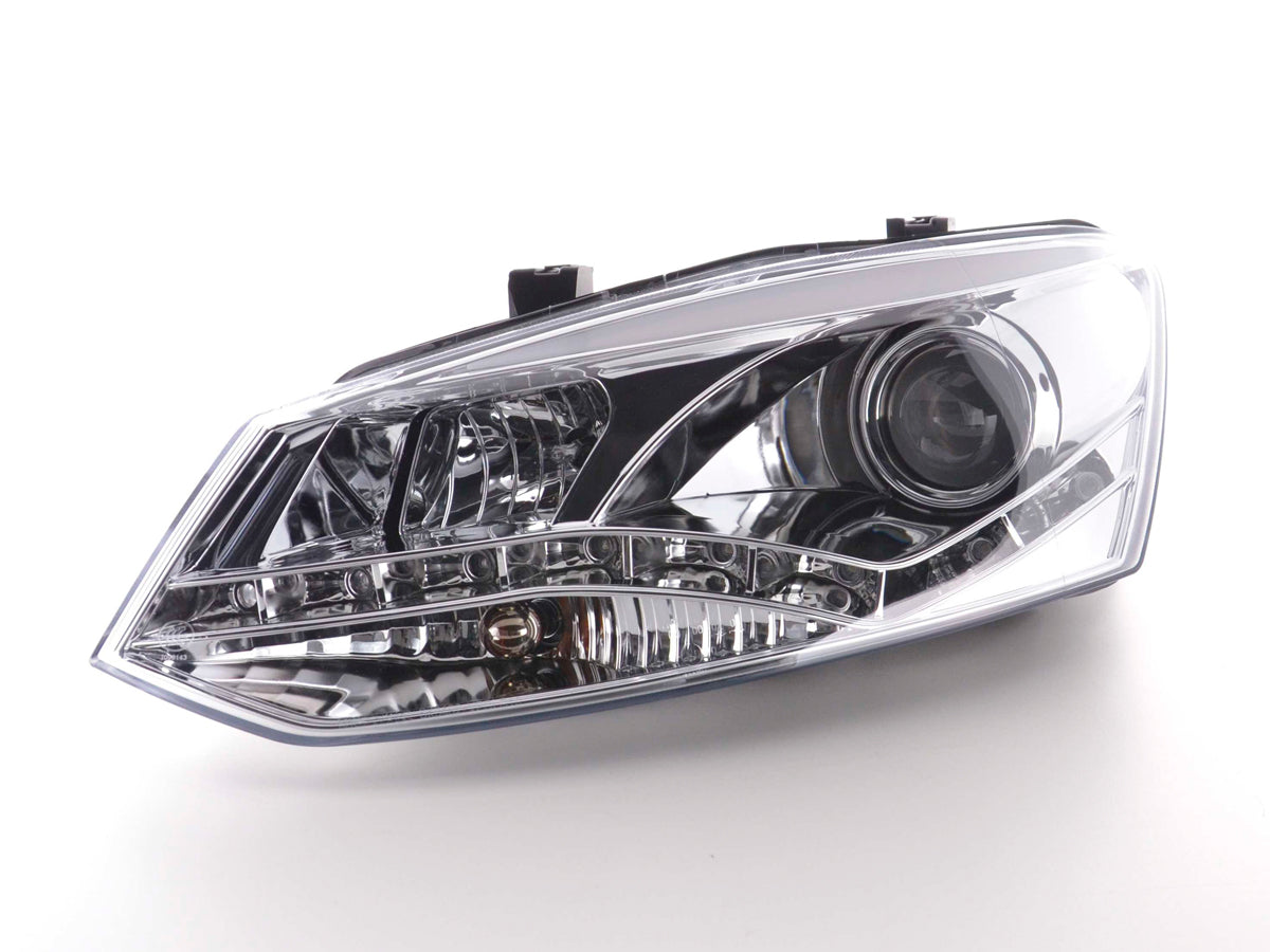 Headlight set Daylight LED DRL look VW Polo Type 6R 2010- chrome