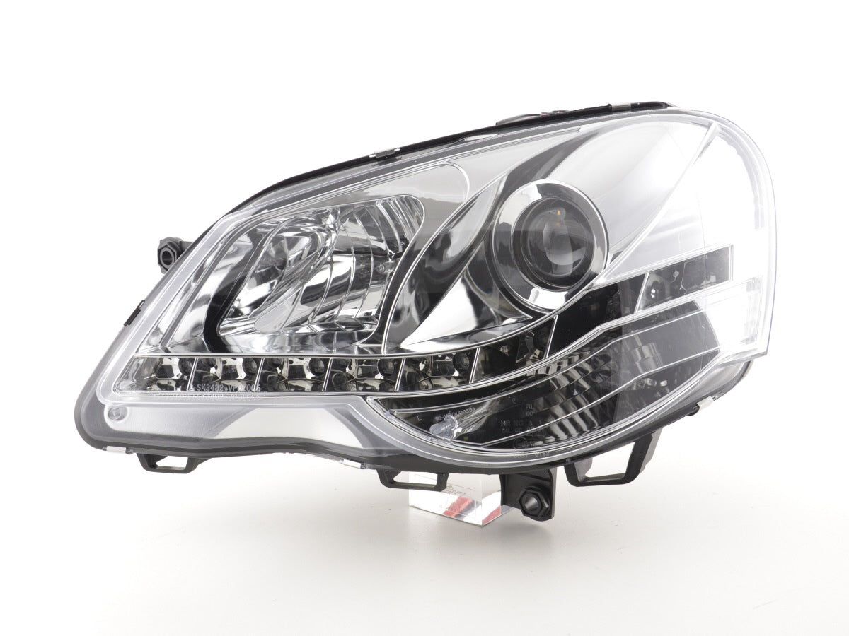 Headlight set Daylight LED DRL look VW Polo type 9N3 05-09 chrome for right-hand drive