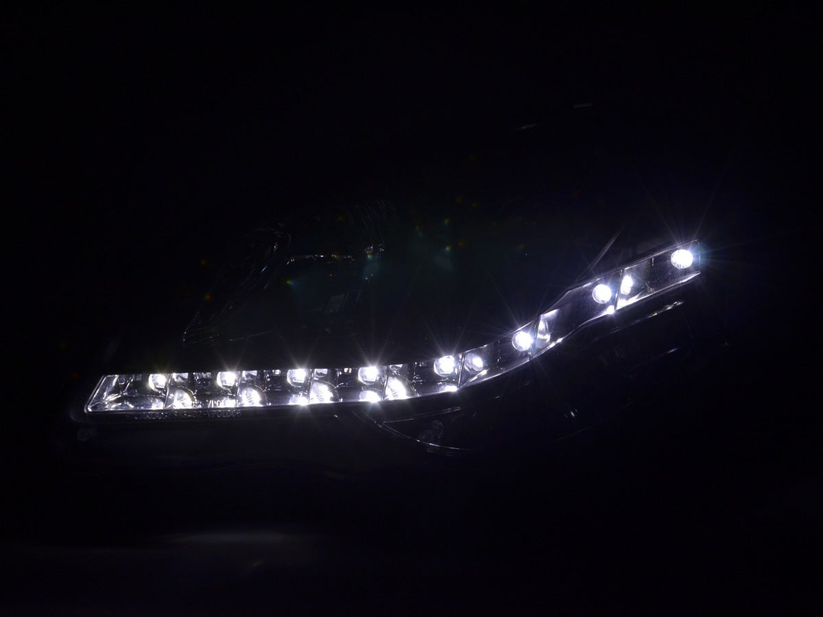 Headlight set Daylight LED DRL look VW Polo type 9N3 05-09 black for right-hand drive