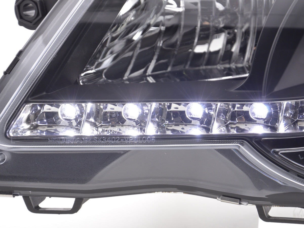 Headlight set Daylight LED DRL look VW Polo type 9N3 05-09 black for right-hand drive