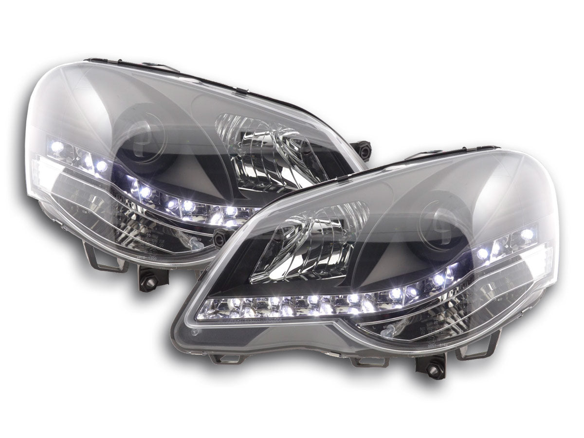 Headlight set Daylight LED DRL look VW Polo type 9N3 05-09 black for right-hand drive