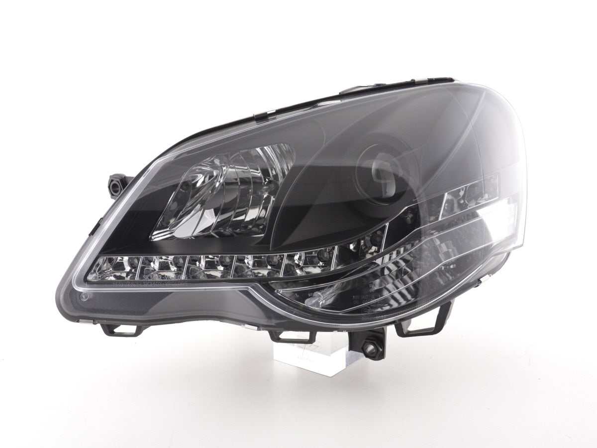 Headlight set Daylight LED DRL look VW Polo type 9N3 05-09 black for right-hand drive