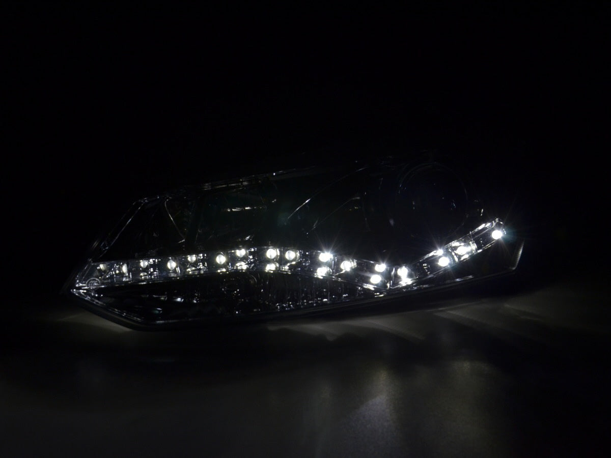 Headlight set Daylight LED TFL-optic VW Polo Type 6R 2010- chrome for right-hand drive