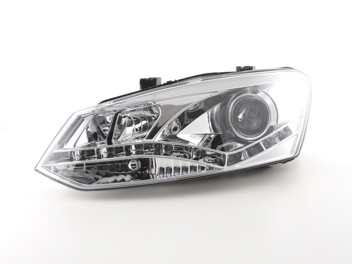 Headlight set Daylight LED TFL-optic VW Polo Type 6R 2010- chrome for right-hand drive