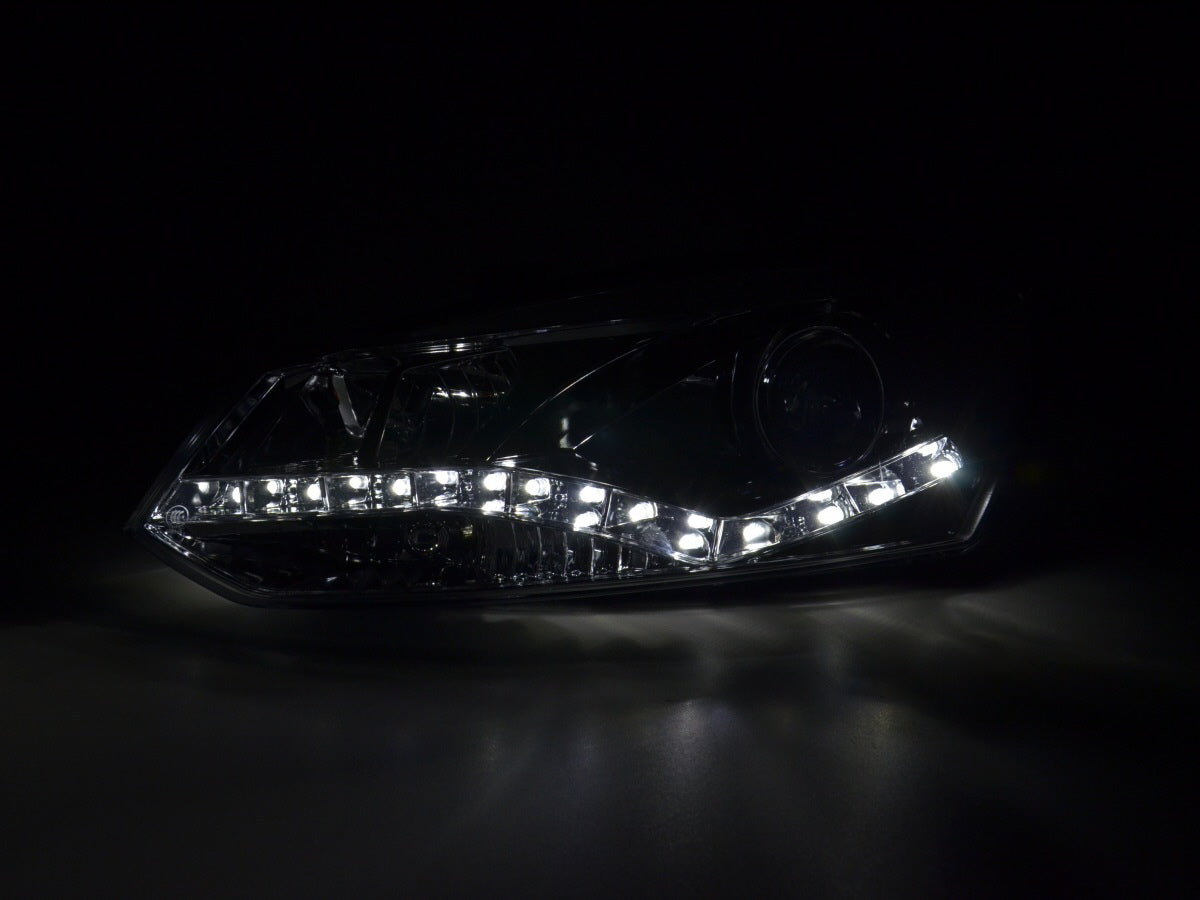 Scheinwerfer Set Daylight LED Tagfahrlicht VW Polo 6R  09- chrom für Rechtslenker