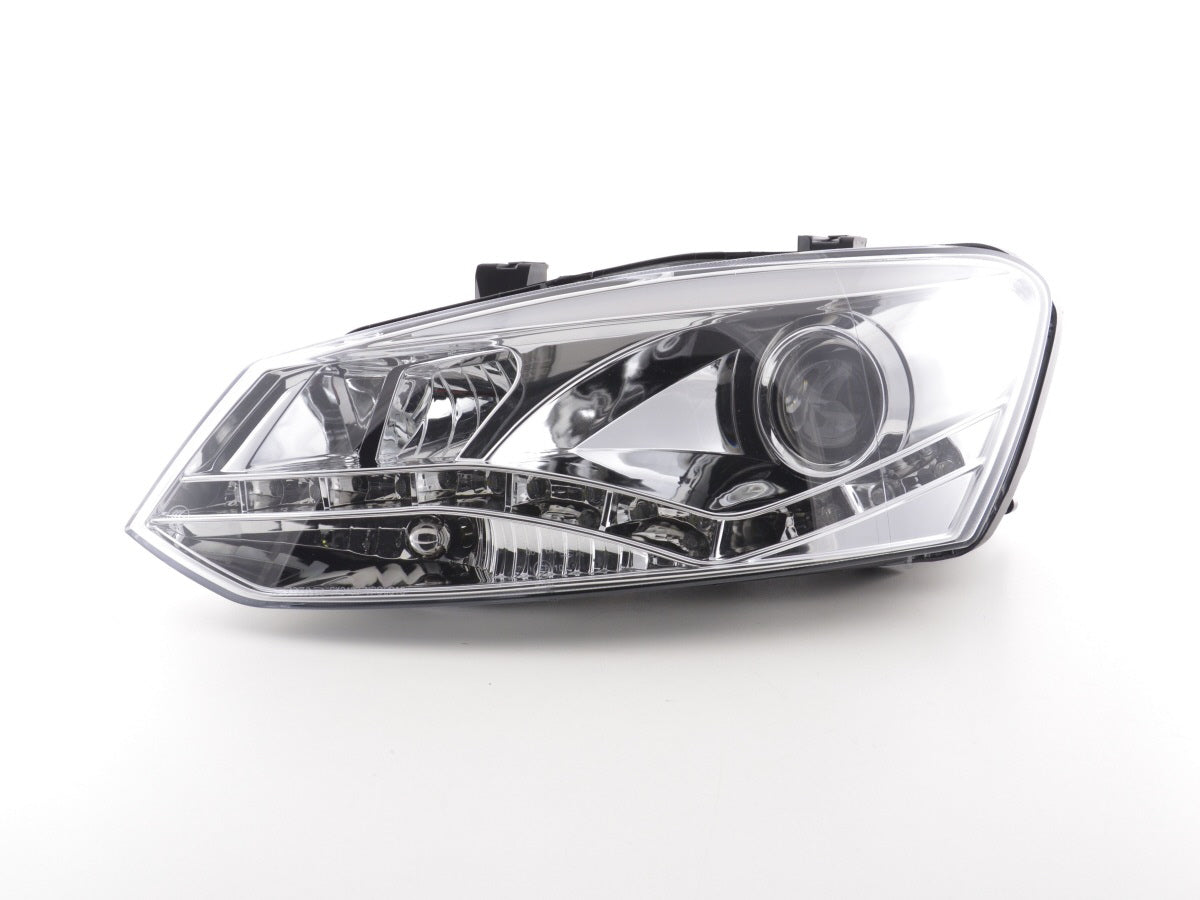 Scheinwerfer Set Daylight LED Tagfahrlicht VW Polo 6R  09- chrom für Rechtslenker
