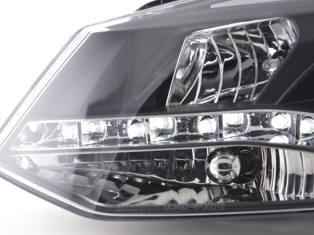 Scheinwerfer Set Daylight LED Tagfahrlicht VW Polo 6R  09- schwarz für Rechtslenker