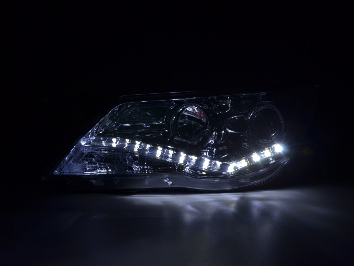 Headlight set Daylight LED DRL look VW Tiguan 07-11 chrome for right-hand drive