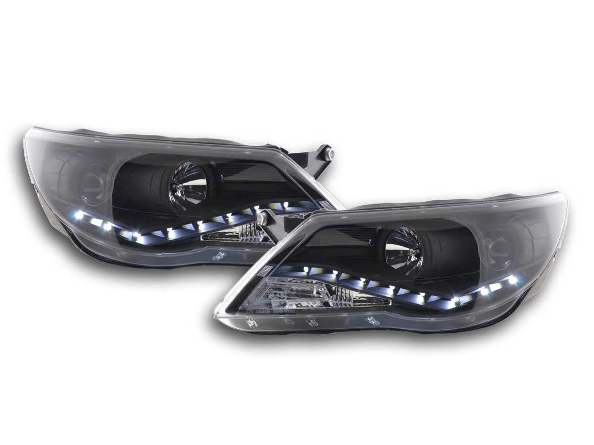 Headlight set Daylight LED DRL look VW Tiguan 07-11 black for right-hand drive