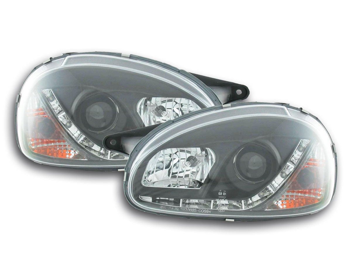 Headlight set Daylight LED DRL look Opel Corsa D 06- chrome