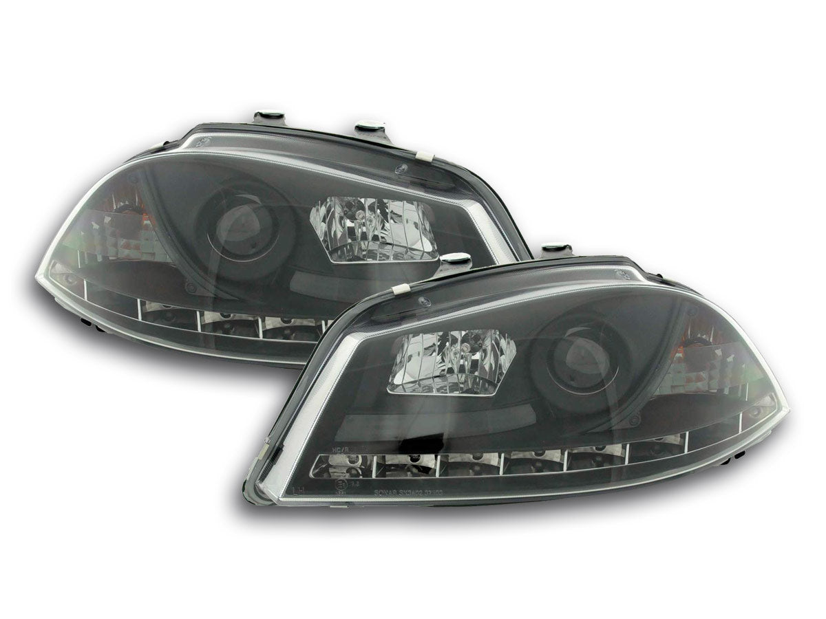 Headlight set Daylight LED DRL look Seat Leon Type 1M 99-05 black