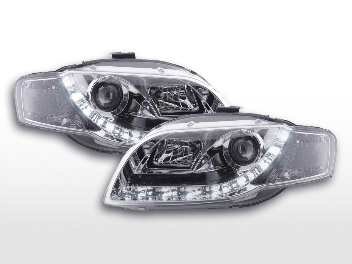 Headlight set Daylight LED DRL look Audi A4 Type 8E 05-07 chrome
