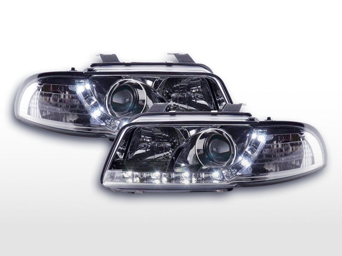 Headlight set Daylight LED DRL look Audi A4 Type B5 99-01 chrome
