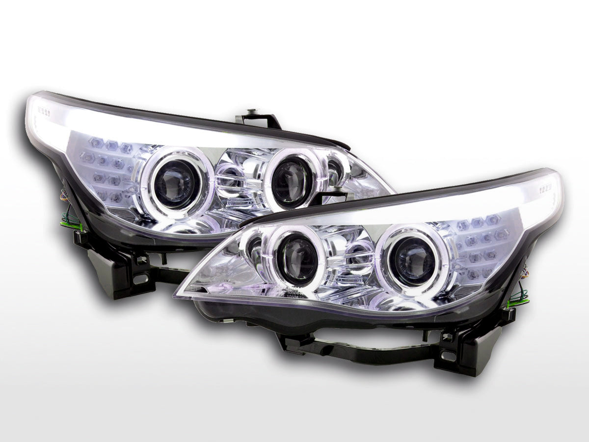 Headlight Set Xenon Angel Eyes LED BMW 5 Series E60/E61 05-08 chrome for right-hand drive