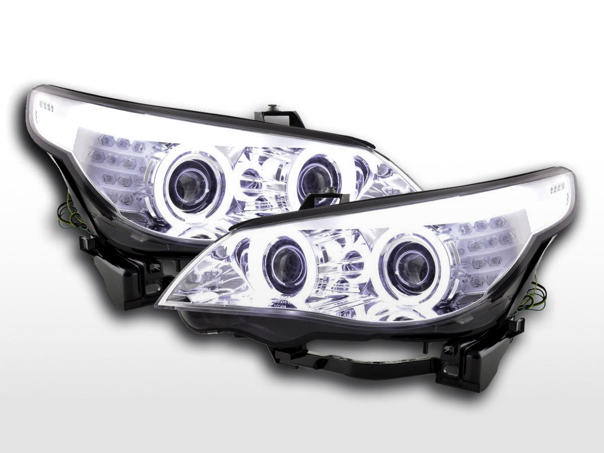 Headlight set Xenon Angel Eyes CCFL BMW 5 Series E60/E61 03-04 chrome