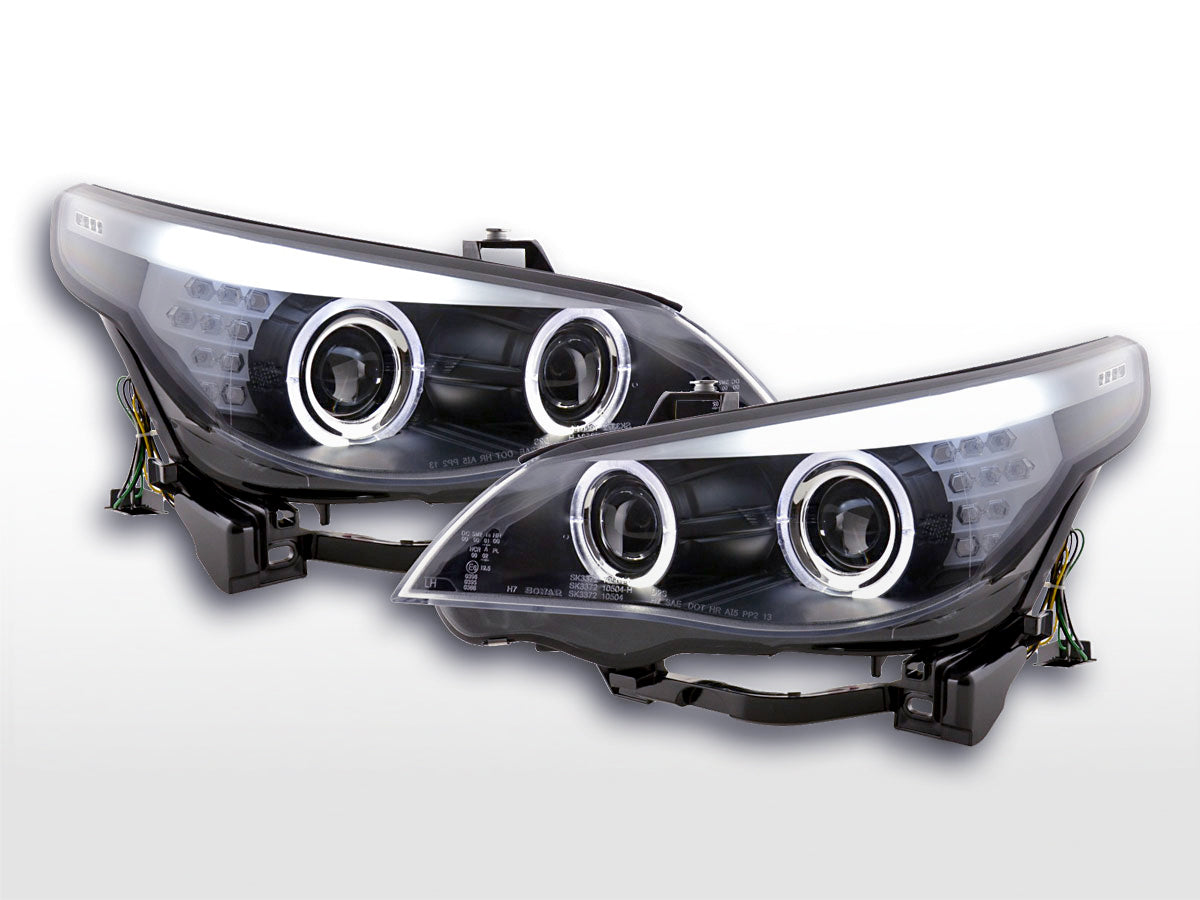 Headlight set Xenon Angel Eyes CCFL BMW 5 Series E60/E61 03-04 black