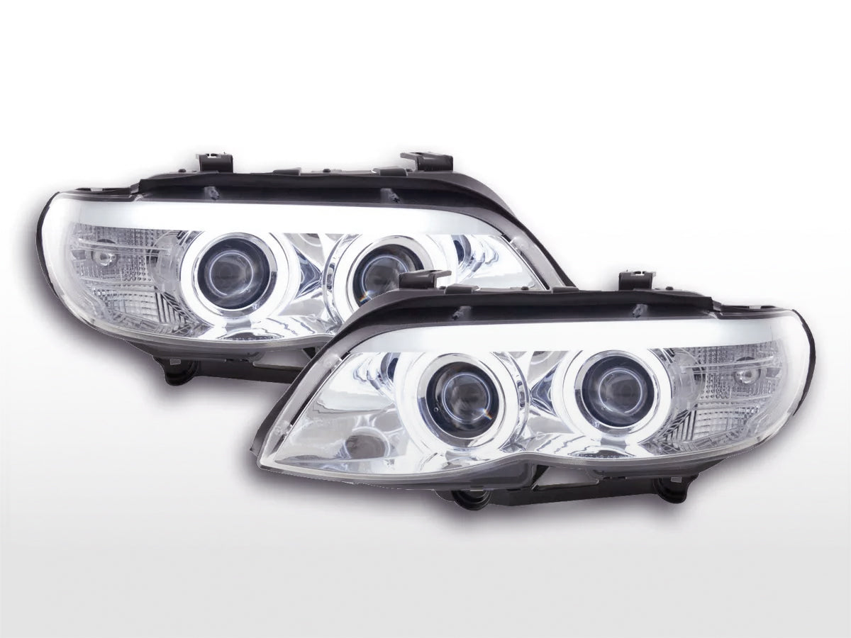 Headlight set xenon daylight CCFL TFL look BMW X5 E53 04-06 chrome