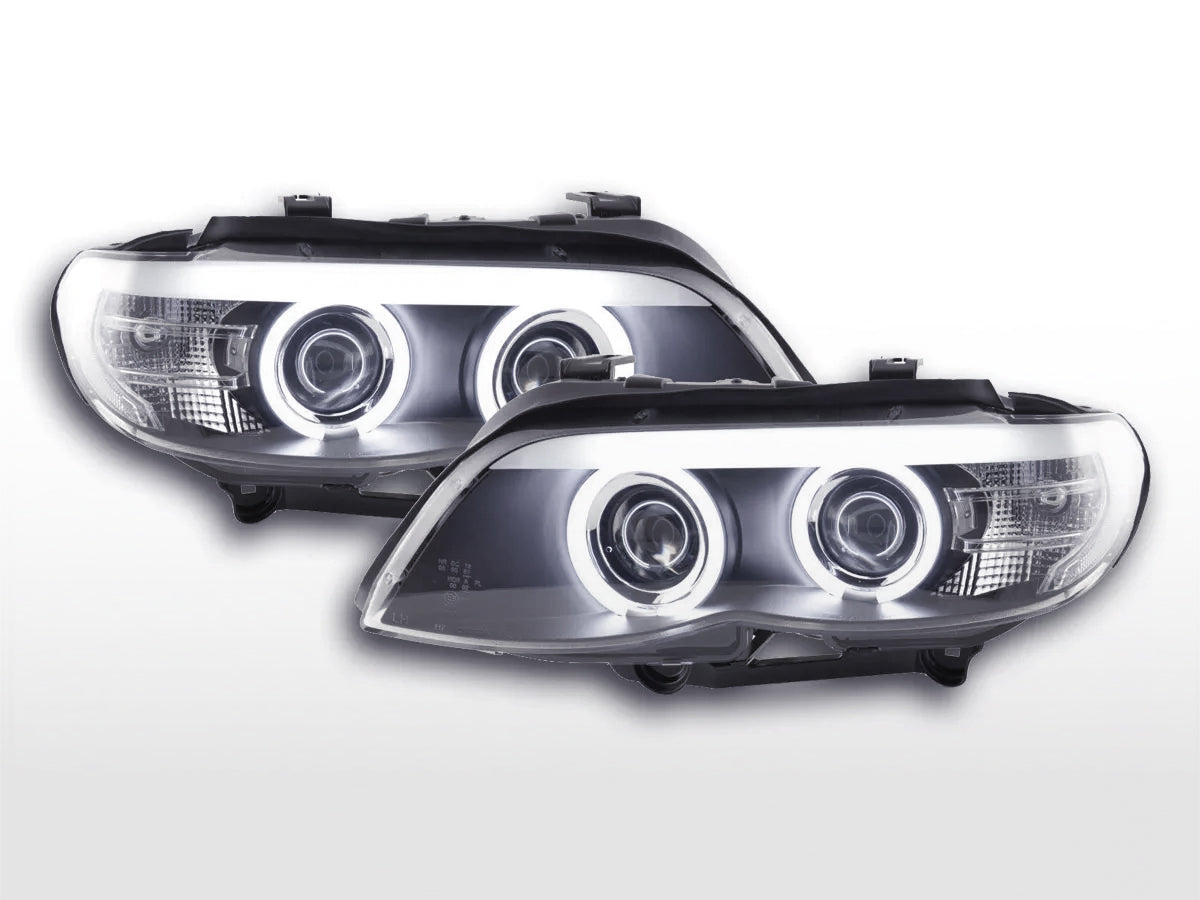 Headlight set Xenon Daylight CCFL DRL look BMW X5 E53 04-06 black