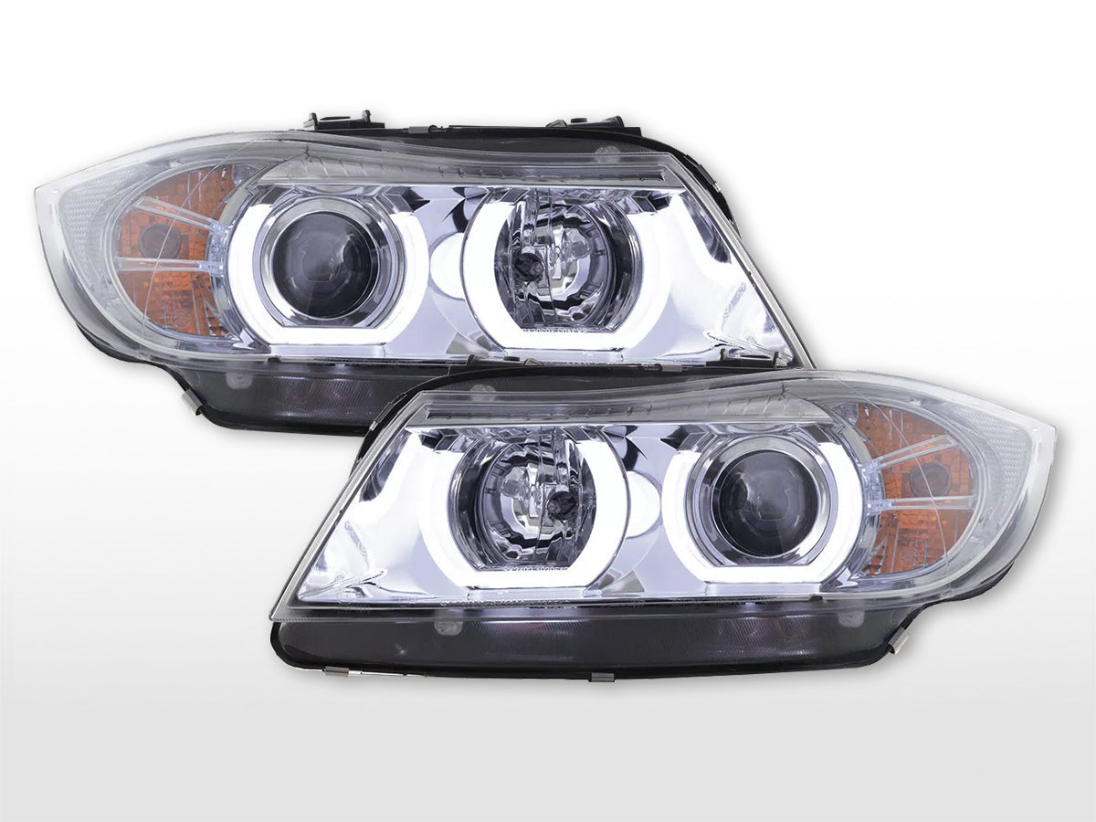 Headlight set Daylight LED DRL look BMW 3 Series E90/E91 05-08 chrome