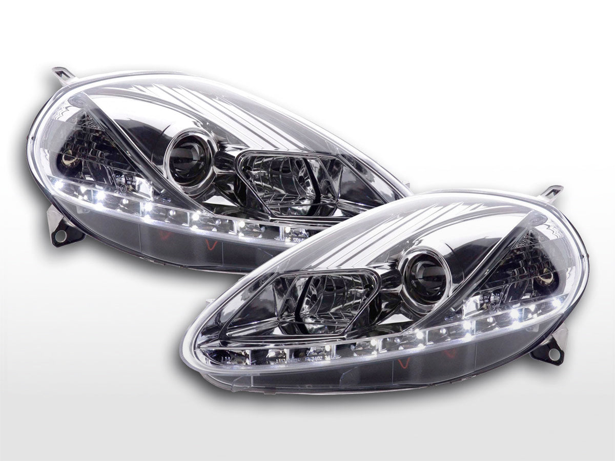 Headlight set Daylight LED DRL look Fiat Grande Punto Type 199 08- chrome