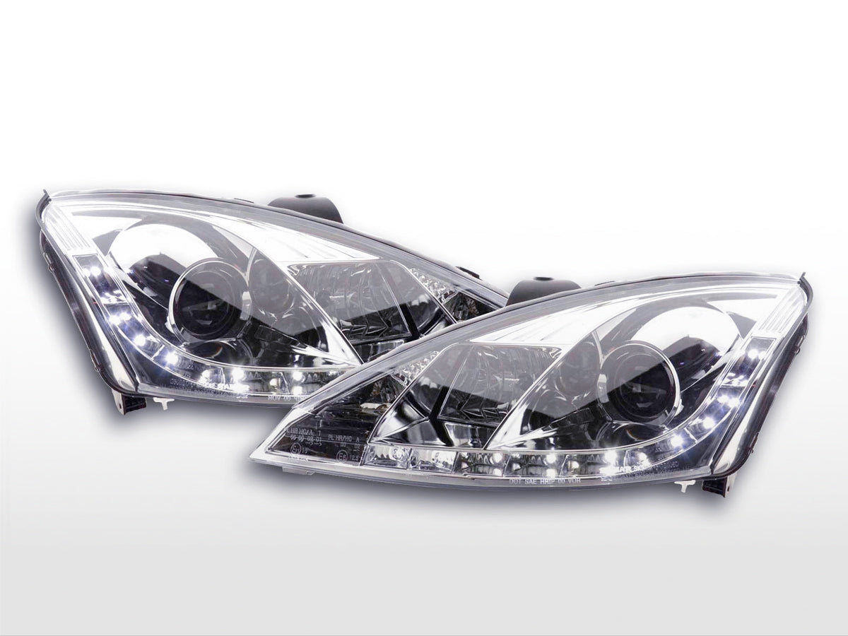 Headlight set Daylight LED TFL look Ford Focus 3/5 doors. 08-10 chrome