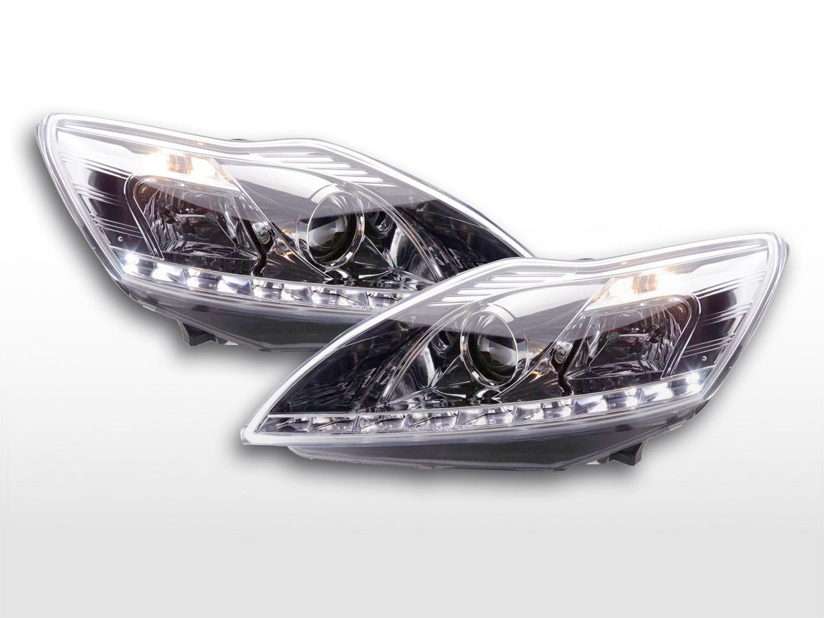 Headlight set Daylight LED DRL look Ford Focus 3/5-door 08- black