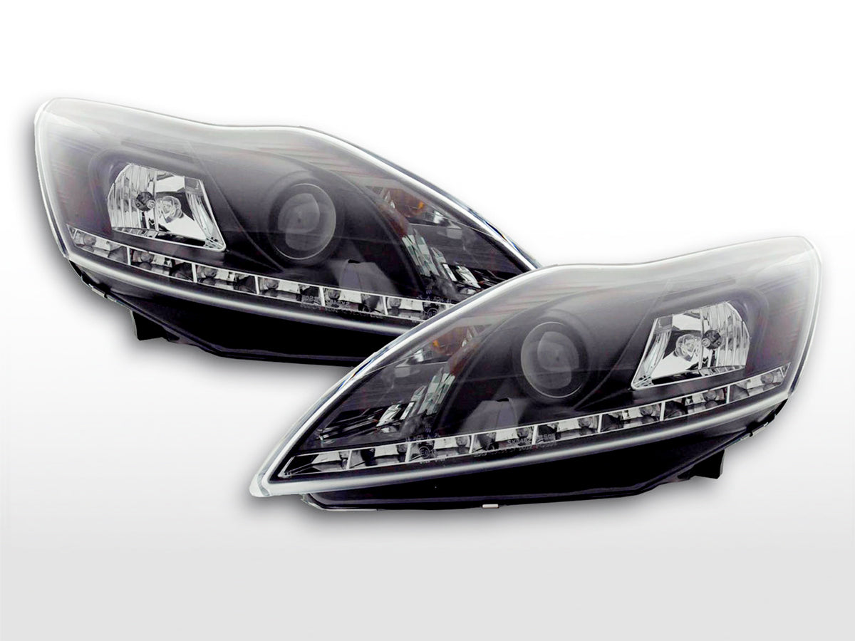 Headlight set Daylight LED DRL look Ford Focus 4/5-door 05-08 black