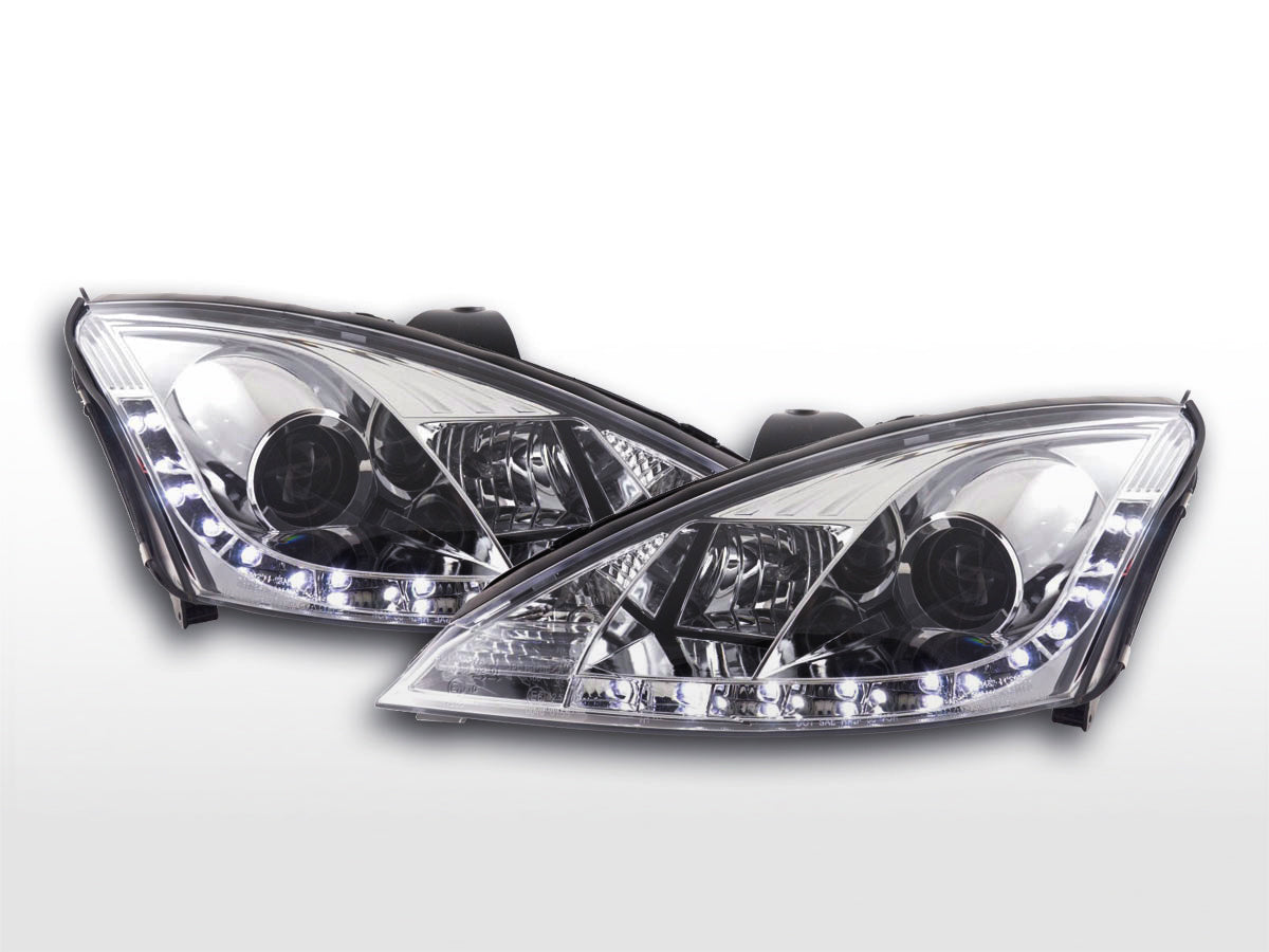 Headlight set Daylight LED DRL look Ford Focus 3/4/5-door 01-04 chrome for right-hand drive